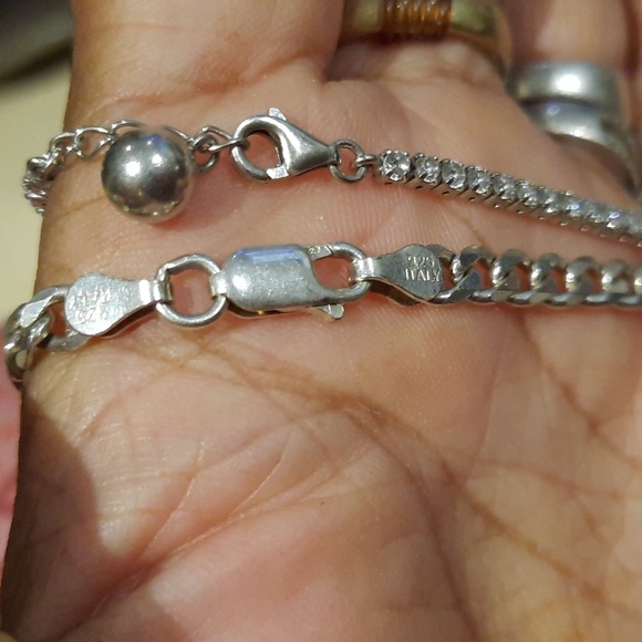 NWT AUTHENTIC GENUINE SOLID STERLING SILVER CZ & CURB LINK BRACELETS - Picture 5 of 7